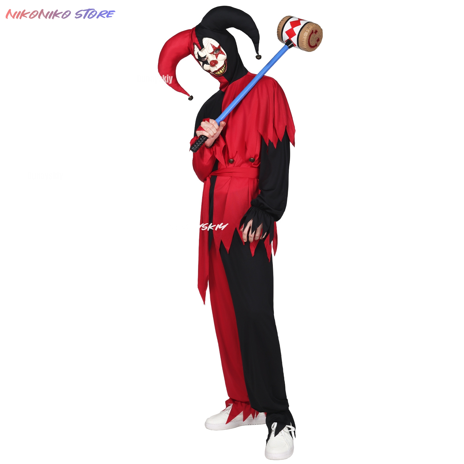 Black Face Mask Pack - Costume da Giullare Rosso e Nero